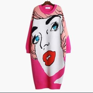 Pop Art Graphic Sweater - Pink and Red
